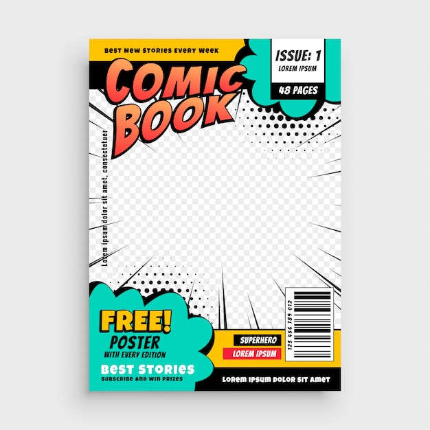Kostenloser Vektor comic buch seite cover design-konzept