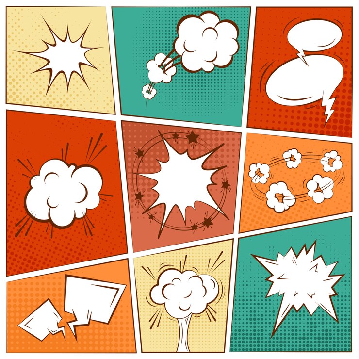 Kostenlose Vektor comic leere text sprechblasen in pop-art-stil satz vektor-illustration