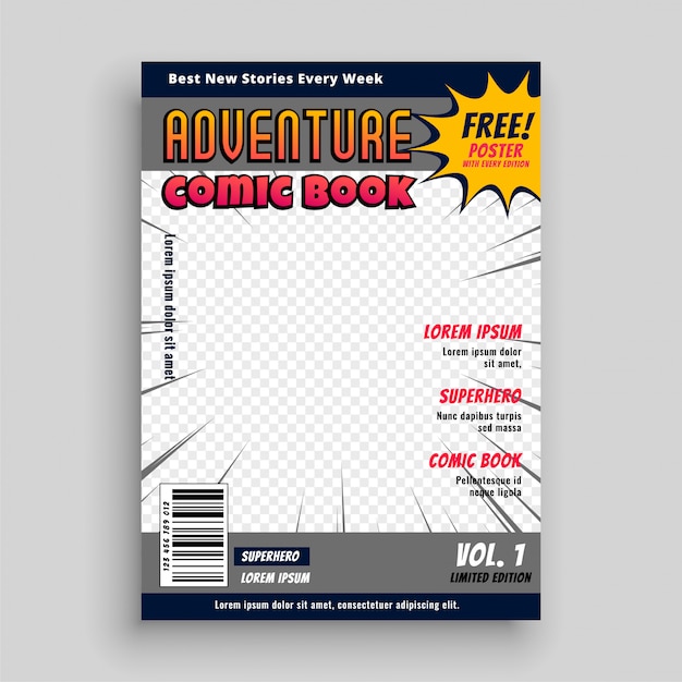 Kostenloser Vektor comic-magazin-cover-vorlage