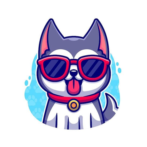 Kostenloser Vektor cool husky hund mit brille cartoon vektor icon illustration. tier natur symbol konzept isoliert premium-vektor. flacher cartoon-stil