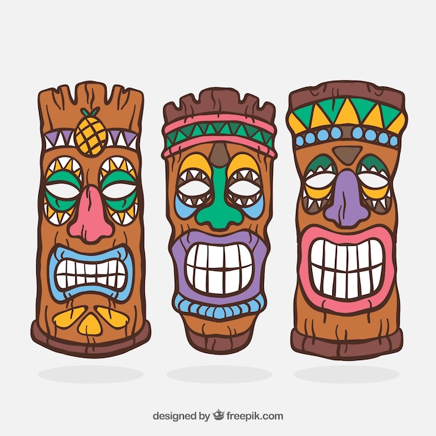 Cooler satz von traditionellen tiki masken