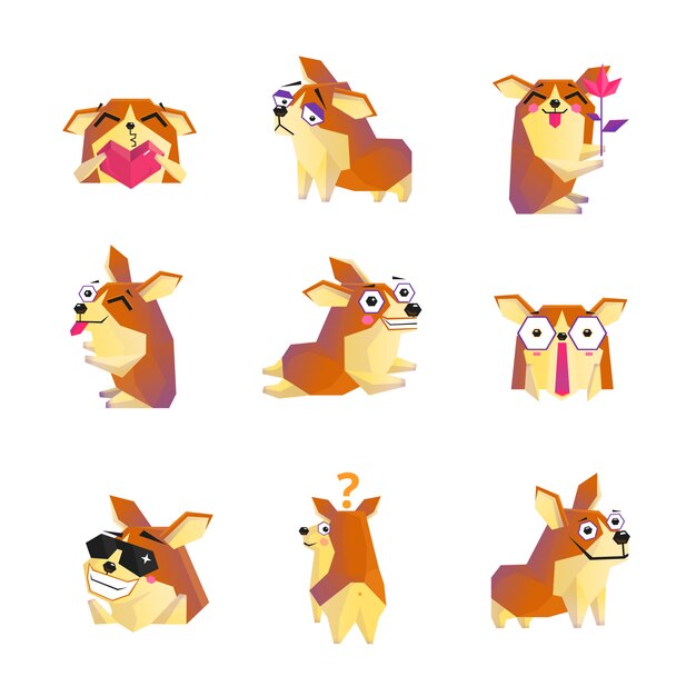 Corgi Dog Cartoon Charakter Icons Sammlung