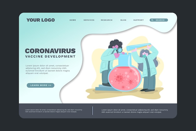 Coronavirus impfstoff entwicklung landing page vorlage