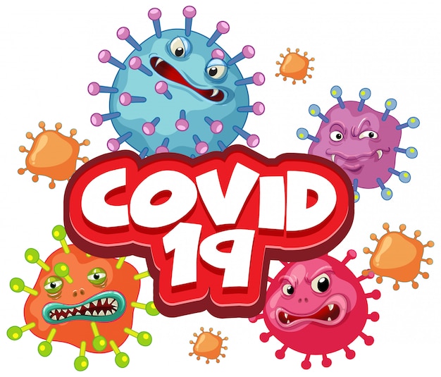 Kostenloser Vektor coronavirus-plakatdesign mit wörtern und viruszellen