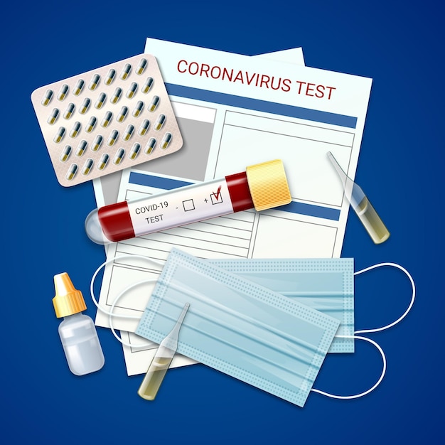 Coronavirus-testkit und medizinische masken