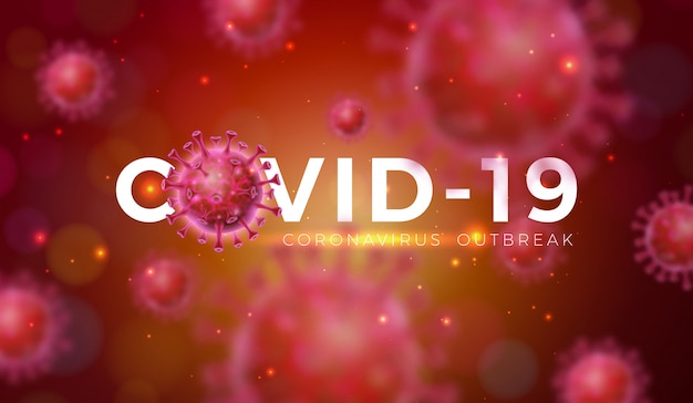 Covid-19. coronavirus-ausbruchsdesign mit viruszelle in mikroskopischer ansicht