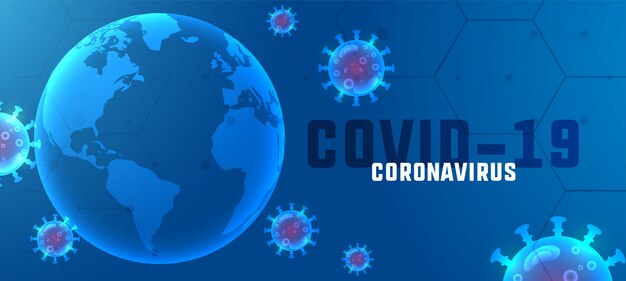 Covid19 Coronavirus-Ausbruch-Banner mit schwebenden Viren