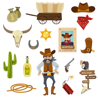 Cowboy icons set