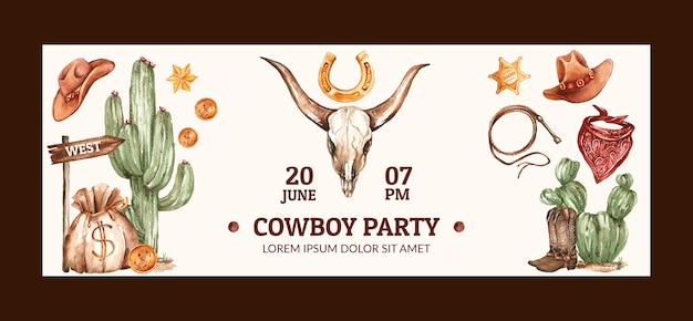 Kostenloser Vektor cowboy-party-event-social-media-cover-vorlage