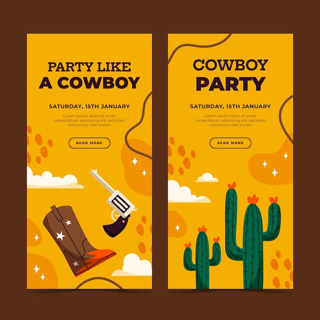 Cowboy-party-event vertikale banner gesetzt