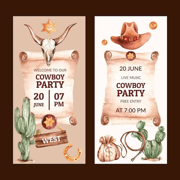Kostenloser Vektor cowboy-party-event vertikale banner gesetzt
