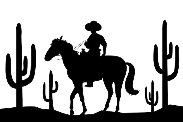 Cowboy-Schattenbildillustration des flachen Designs