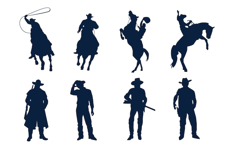 Kostenlose Vektor cowboy-schattenbildillustration des flachen designs