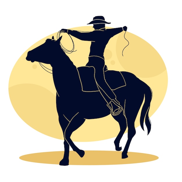 Kostenloser Vektor cowboy-schattenbildillustration des flachen designs