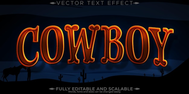 Kostenloser Vektor cowboy-text-effekt bearbeitbarer cowboy- und wüsten-beschreibungsstil