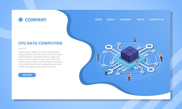 Kostenloser Vektor cpu-datenverarbeitungs- oder -verarbeitungskonzept für website-vorlage oder landing-homepage mit isometrischem stilvektor