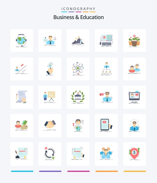 Creative business and education 25 flat icon pack wie z. b. interaktive karriereentwicklung bei buchdepressionen