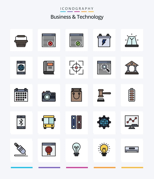 Kostenloser Vektor creative business technology 25-zeilig gefülltes icon-pack wie z