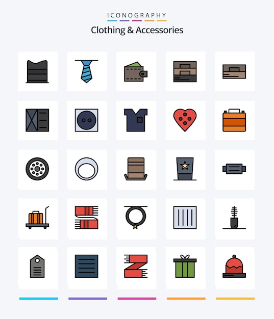 Kostenloser Vektor creative clothing accessories 25 line filled icon pack, wie z. b. hemdkleidung, mann, kleidung, wäsche