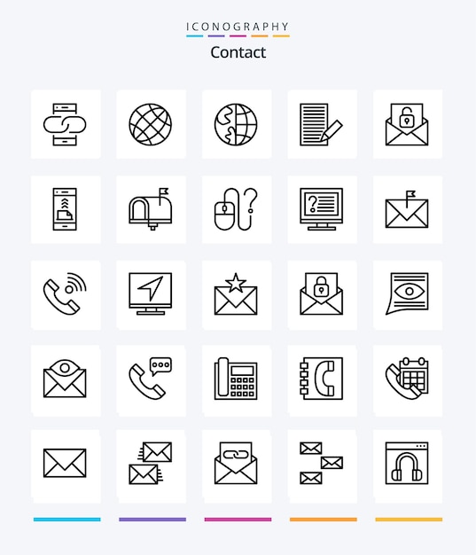 Creative Contact 25 OutLine Icon Pack Wie Umschlag Kommunikation Erde erhalten Umschlag