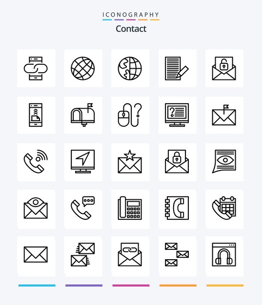 Creative Contact 25 OutLine Icon Pack Wie Umschlag Kommunikation Erde erhalten Umschlag