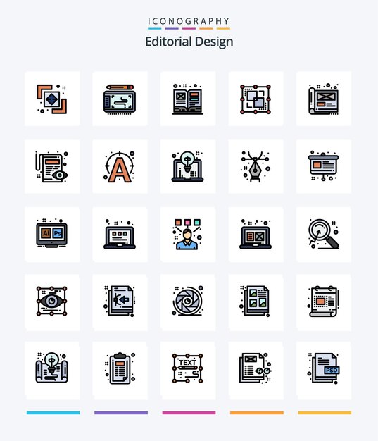 Creative Editorial Design 25 Line Filled Icon Pack Wie kreative Punktkunst schneidet Kluft
