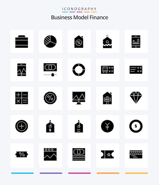 Kostenloser Vektor creative finance 25 glyph solid black icon pack wie z. b. geld-bargeld-eigenschaften smartphone-analysen