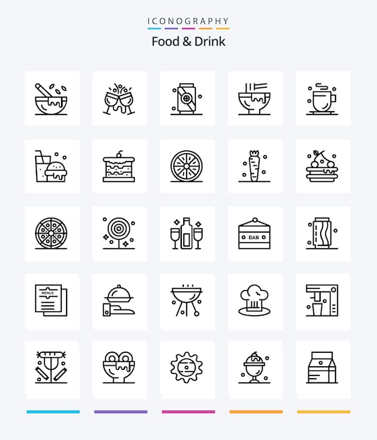 Creative Food And Drink 25 OutLine Icon Pack Wie z. B. Essen, Trinken, Trinken, Schüssel weich