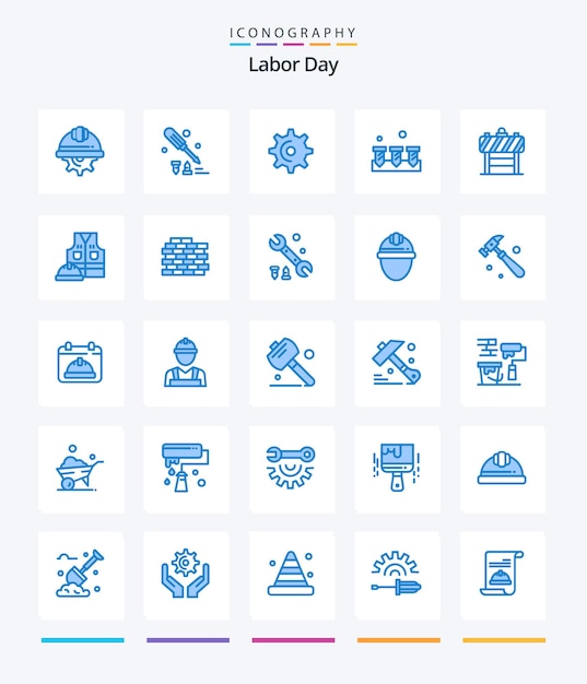 Creative Labor Day 25 Blue Icon Pack wie z. B. Schildausrüstung Werkzeugbauzähne
