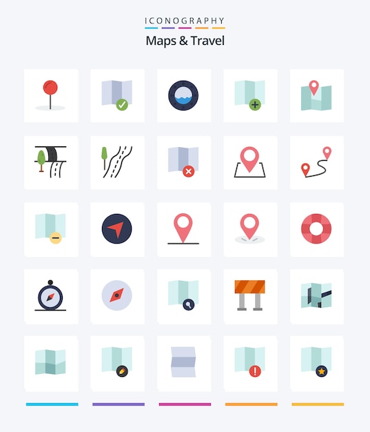 Creative maps travel 25 flat icon pack wie z