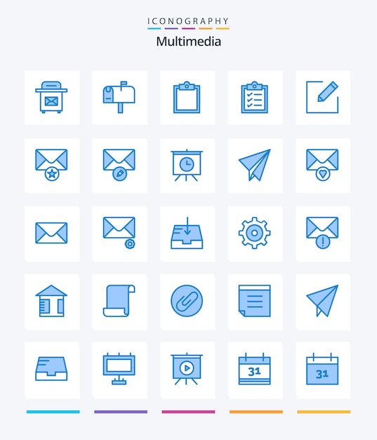 Kostenloser Vektor creative multimedia 25 blue icon pack wie mail-aufgaben schreiben star mail