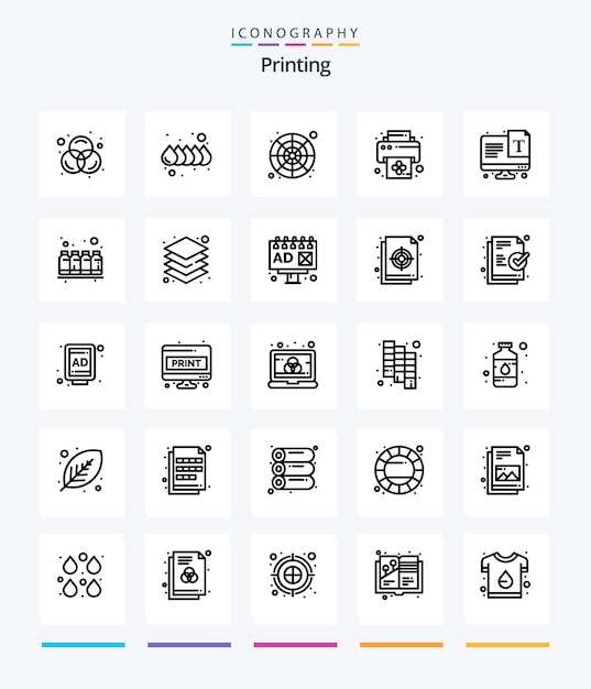 Kostenloser Vektor creative printing 25 outline-icon-pack wie z