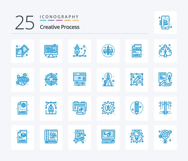 Creative Process 25 Blue Color Icon Pack mit kreativem Lineal für das Design von Prozesswerkzeugen