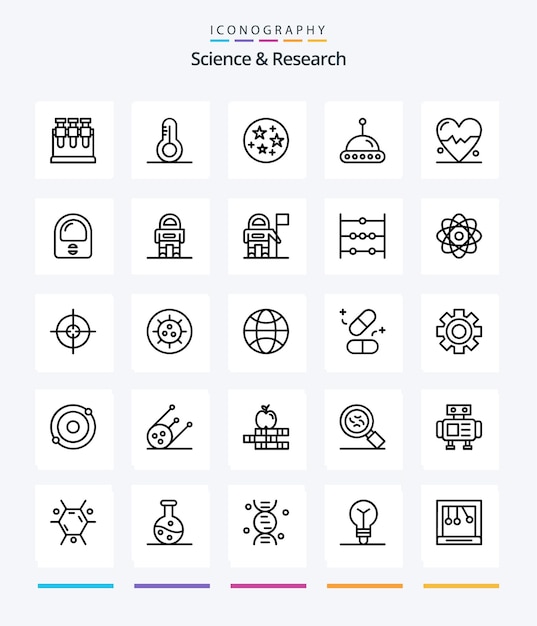 Creative Science 25 OutLine Icon Pack Wie Anzug Astronaut Stars Science Beat