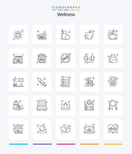 Kostenloser Vektor creative wellness 25 outline icon pack wie z. b. schleifherz untertassenfruchtgesundheit