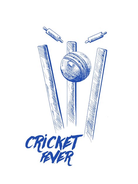Cricket-Ball, der Bowling über Wicket-Freihandskizze-Grafikdesign-Vektorillustration schlägt