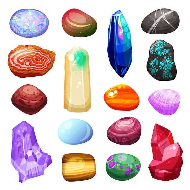 Crystal Stone Rocks Icons Set