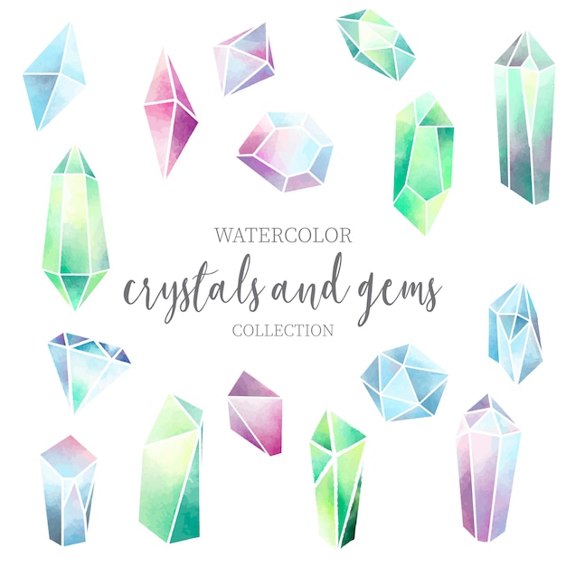 Kostenloser Vektor crystal und gem aquarell kollektion