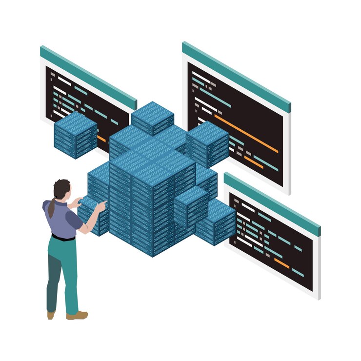 Kostenlose Vektor cube-programmierung isometrische zusammensetzung