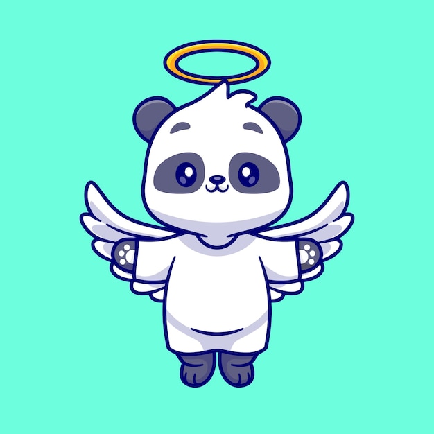 Cute angel panda fliegende cartoon-vektor-symbol-illustration. tier, feiertag, symbol, begriff, freigestellt, flat