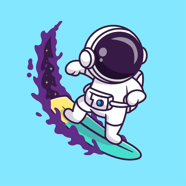 Kostenloser Vektor cute astronaut surfen auf weltraumwellen cartoon vector icon illustration wissenschaft sport icon isolated