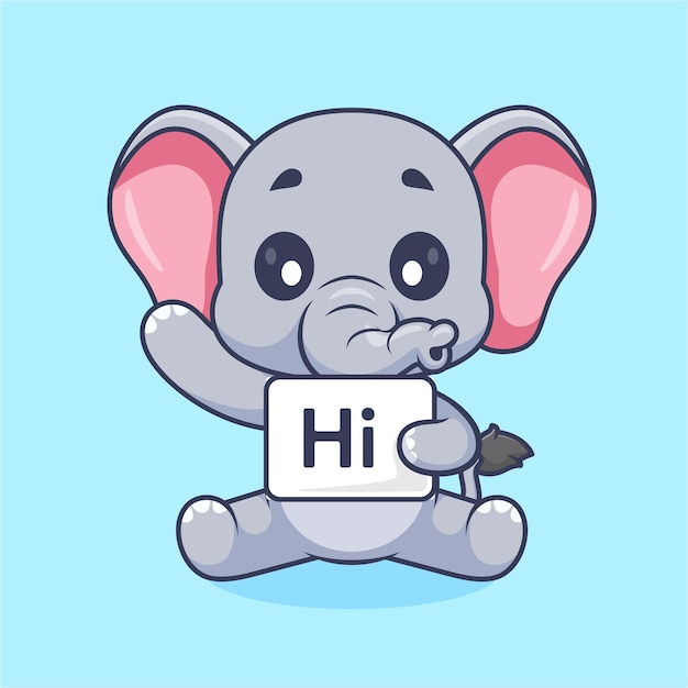 Kostenloser Vektor cute elephant holding hi banner cartoon vector icon illustration animal nature icon isolated flat