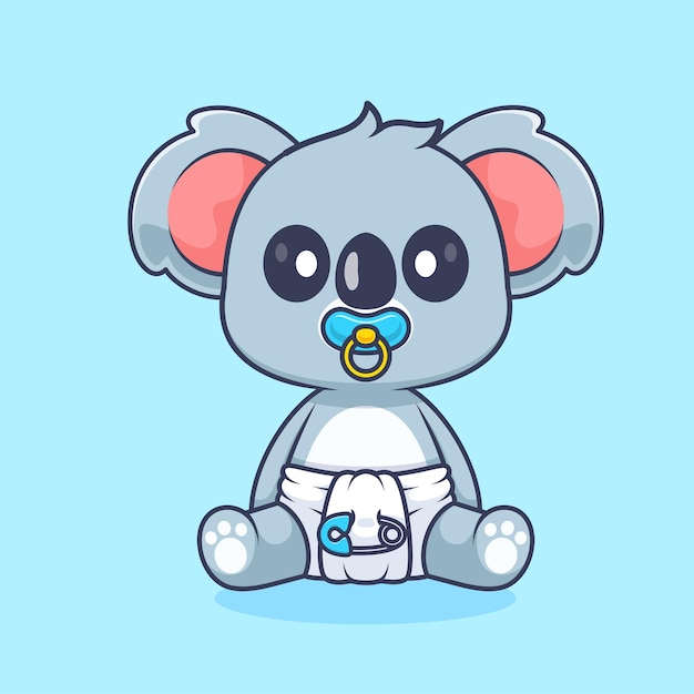 Kostenloser Vektor cute koala baby mit schnuller und windel cartoon vector icon illustration tiernatur isoliert