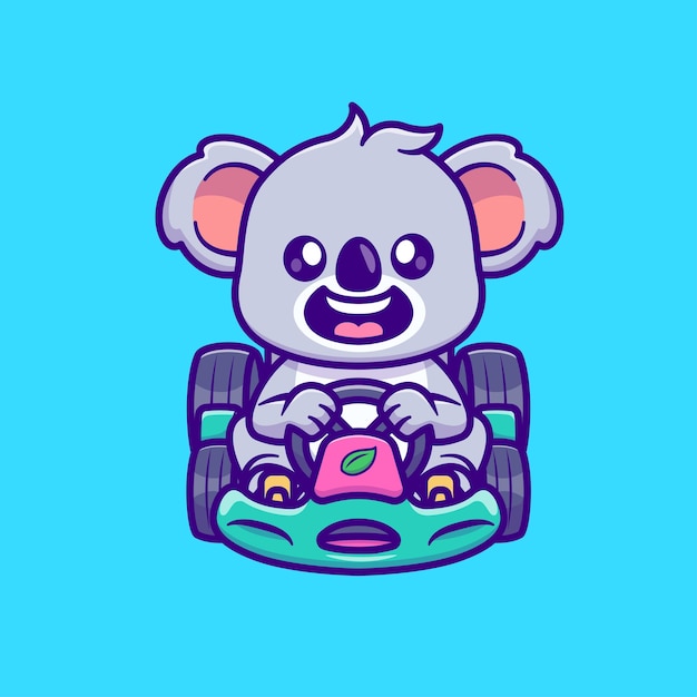 Kostenloser Vektor cute koala riding gocart cartoon vector icon illustration tier sport icon isolierte flache vektor