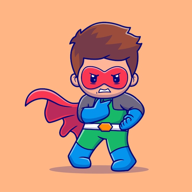 Kostenloser Vektor cute super hero angry cartoon vector icon illustration menschen urlaub icon konzept isoliert flach