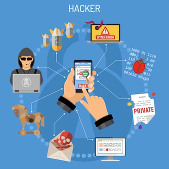 Cyber crime concept mit hacker