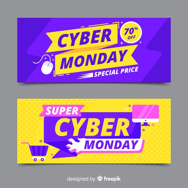 Cyber montag banner im flachen design