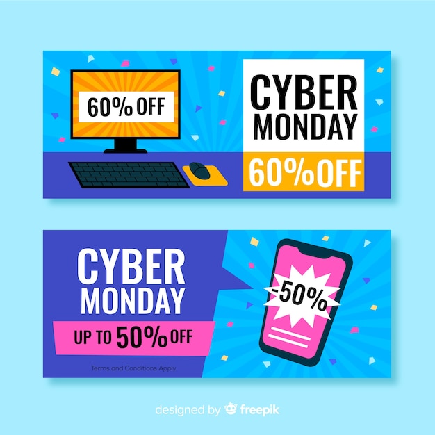 Cyber montag banner im flachen design