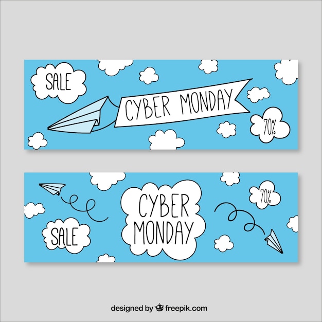 Cyber ​​montag banner von hand gezeichnet wolken