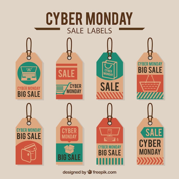 Cyber ​​montag tags in flaches design